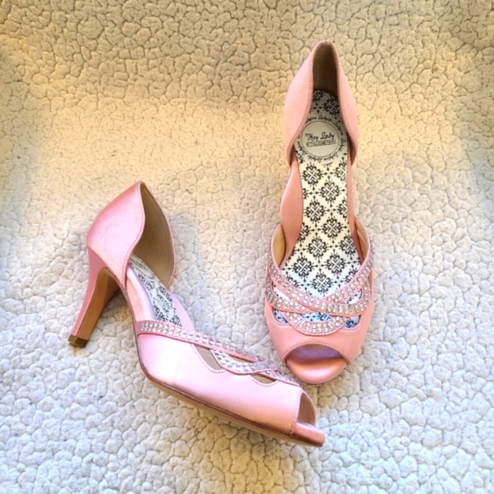 Hey Lady Pink - Knotty Girl - silk peeptoe heels